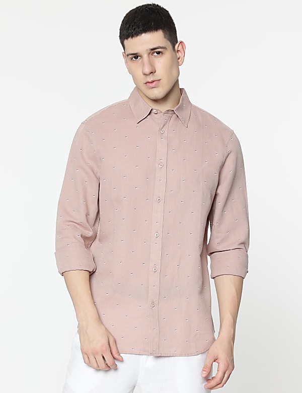 Linen Rich Minimal Dotted Print Shirt