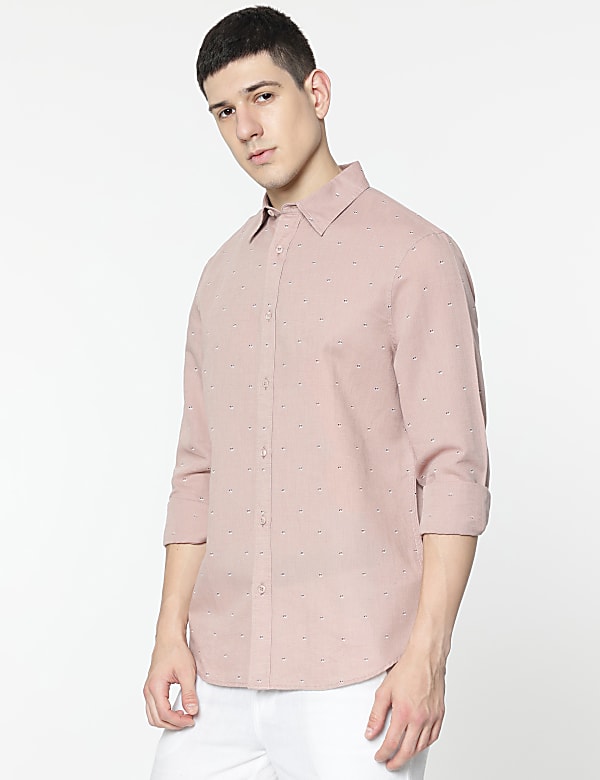 Linen Rich Minimal Dotted Print Shirt