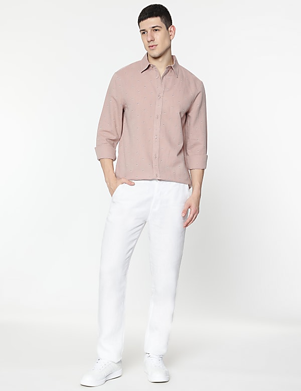 Linen Rich Minimal Dotted Print Shirt