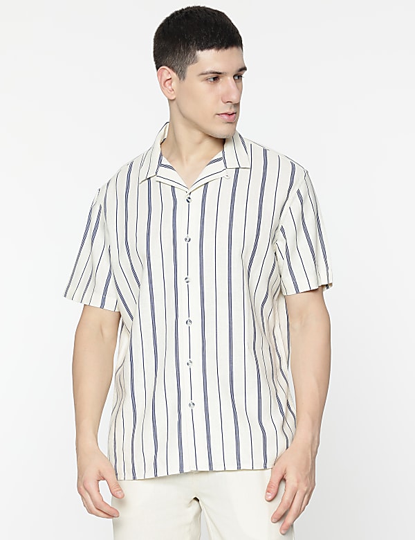 Relaxed Fit Linen Mix Stripes Shirt