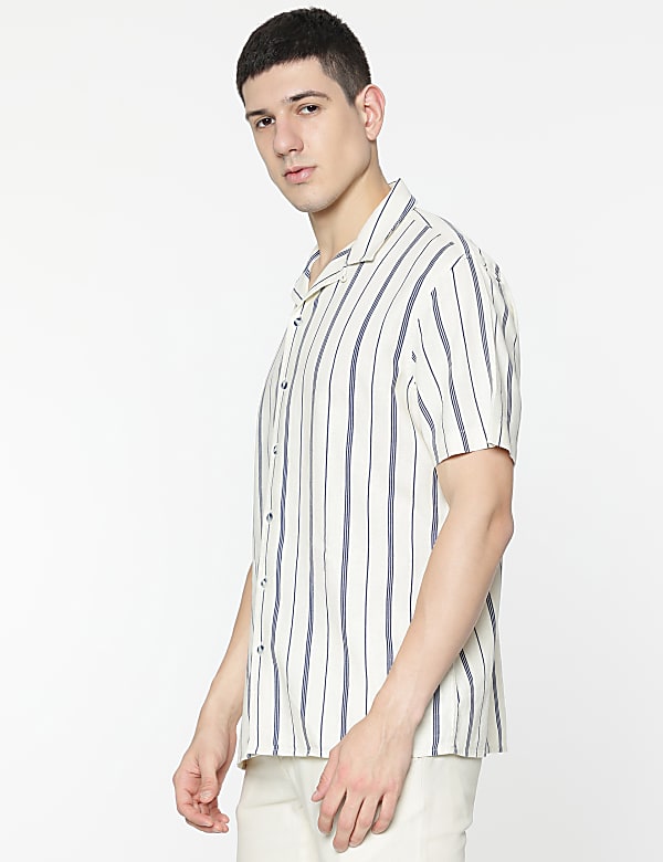 Relaxed Fit Linen Mix Stripes Shirt