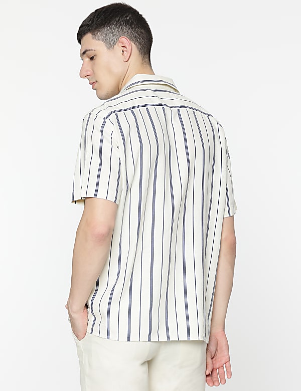 Relaxed Fit Linen Mix Stripes Shirt