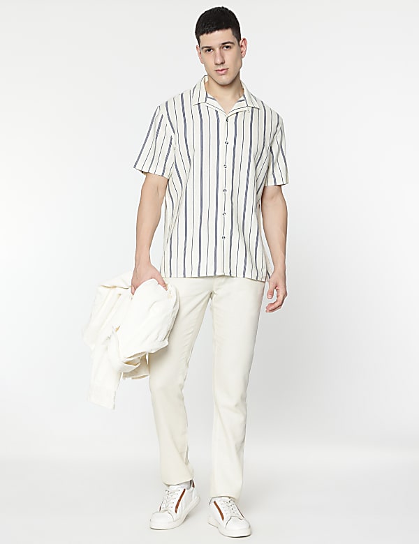 Relaxed Fit Linen Mix Stripes Shirt