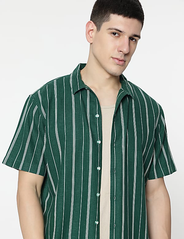 Relaxed Fit Linen Mix Stripes Shirt