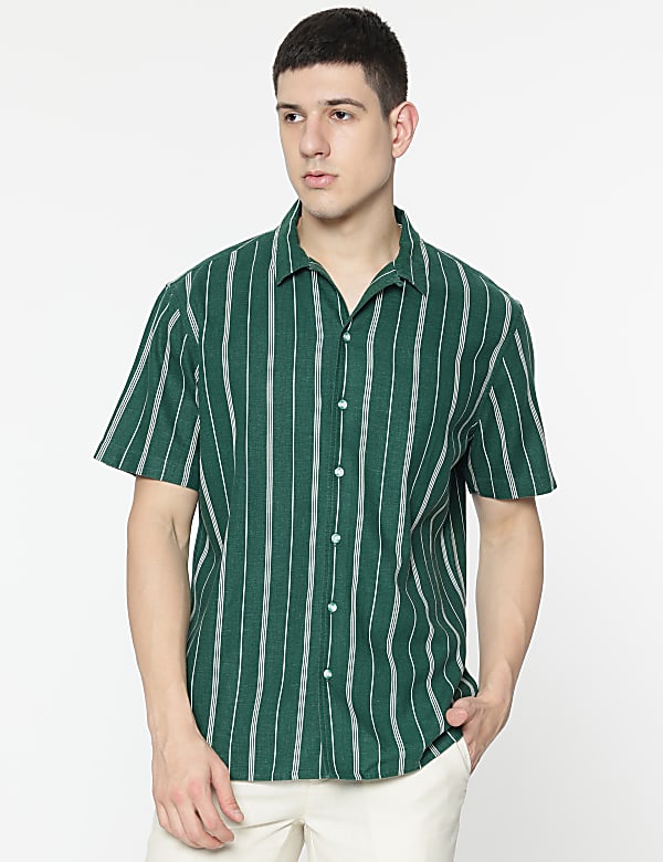 Relaxed Fit Linen Mix Stripes Shirt