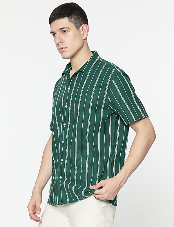 Relaxed Fit Linen Mix Stripes Shirt