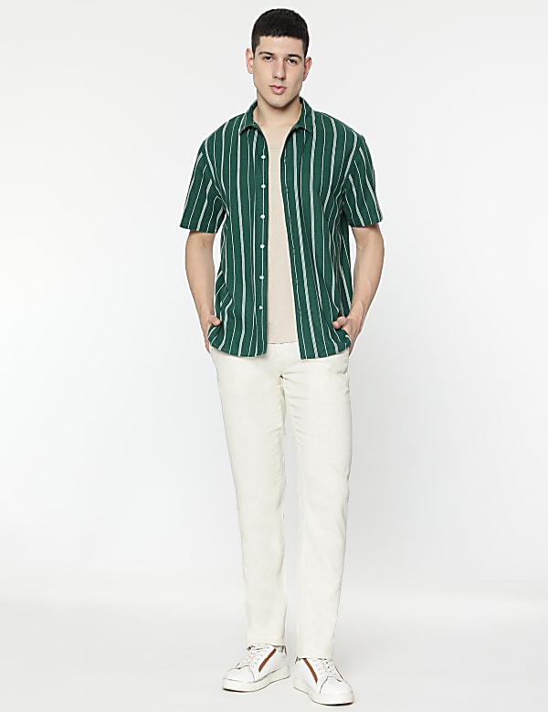 Relaxed Fit Linen Mix Stripes Shirt