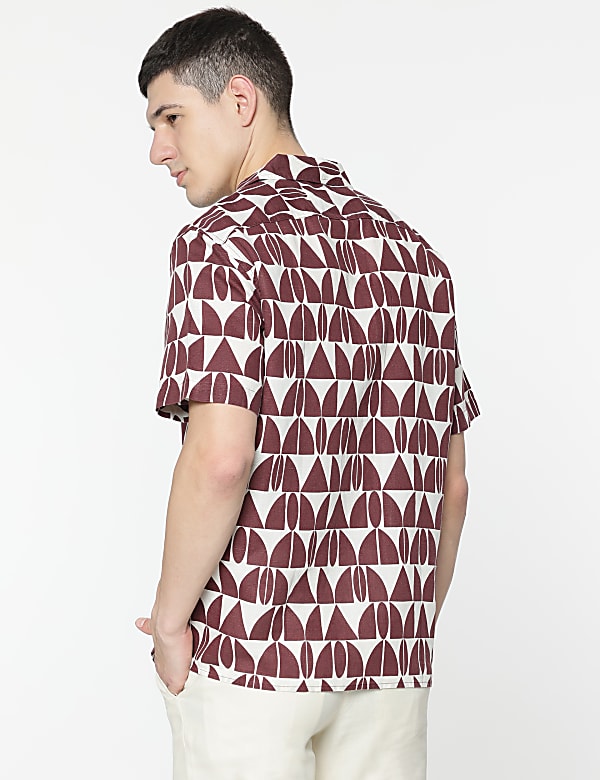 Relaxed Fit Linen Mix Geometric Print Shirt