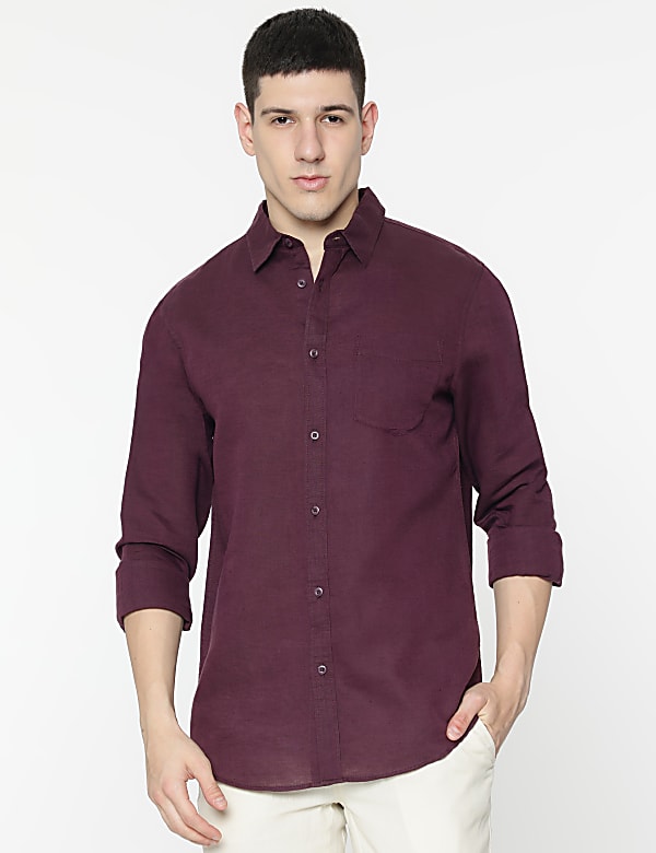 Linen Rich Spread Collar Shirt