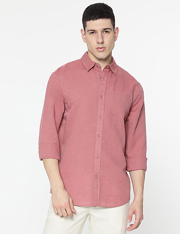 Linen Rich Spread Collar Shirt