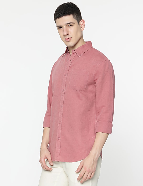 Linen Rich Spread Collar Shirt