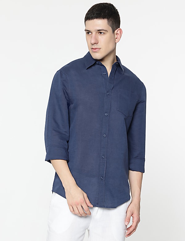 Linen Rich Spread Collar Shirt