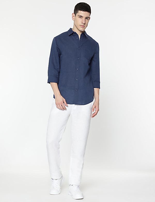 Linen Rich Spread Collar Shirt