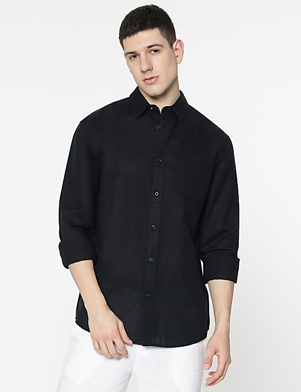 Linen Rich Spread Collar Shirt