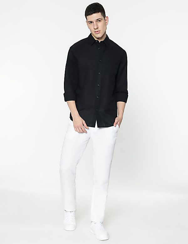 Linen Rich Spread Collar Shirt