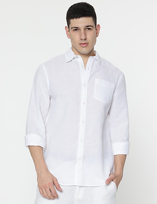 Linen Rich Spread Collar Shirt