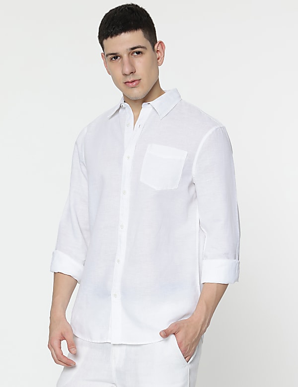 Linen Rich Spread Collar Shirt