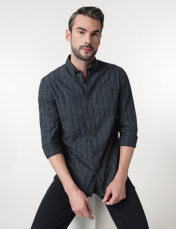 Pure Cotton Check Button Down Collar Shirt