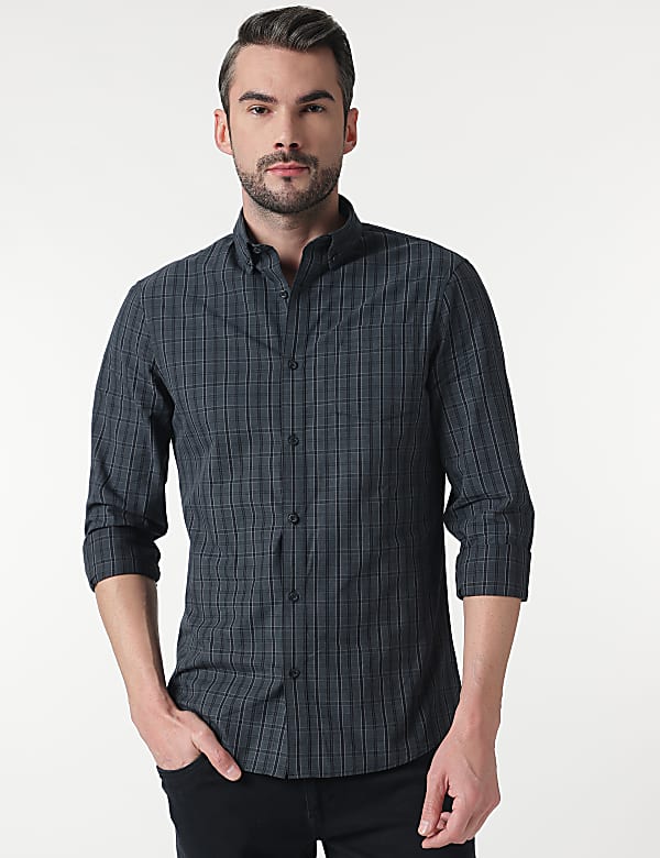 Pure Cotton Check Button Down Collar Shirt