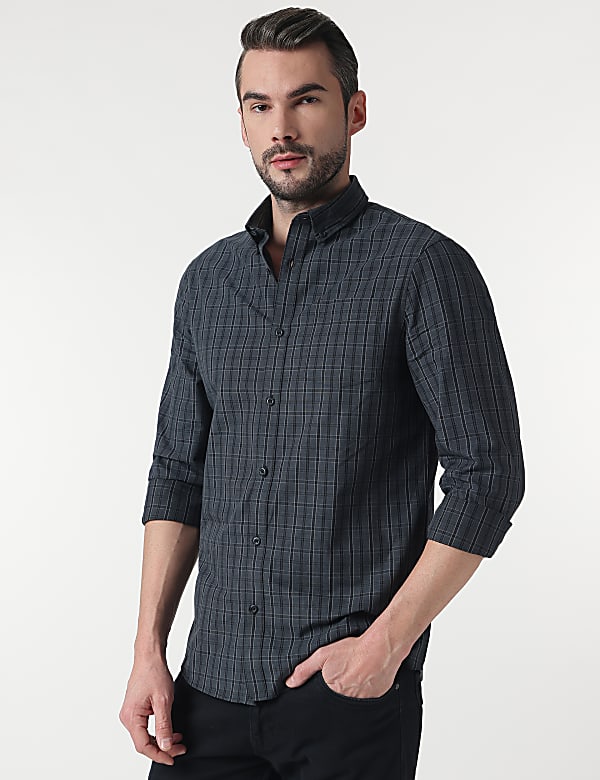 Pure Cotton Check Button Down Collar Shirt