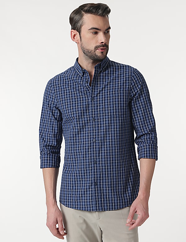 Pure Cotton Checks Button Down Collar Shirt