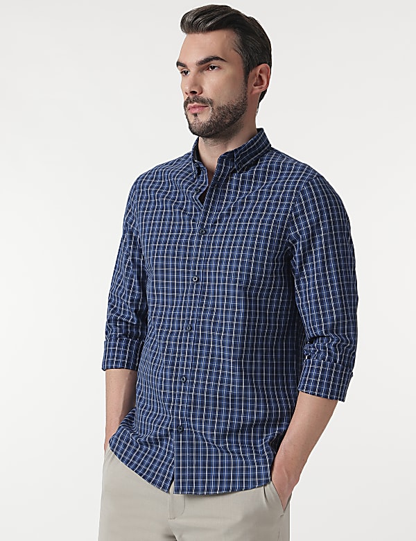 Pure Cotton Checks Button Down Collar Shirt