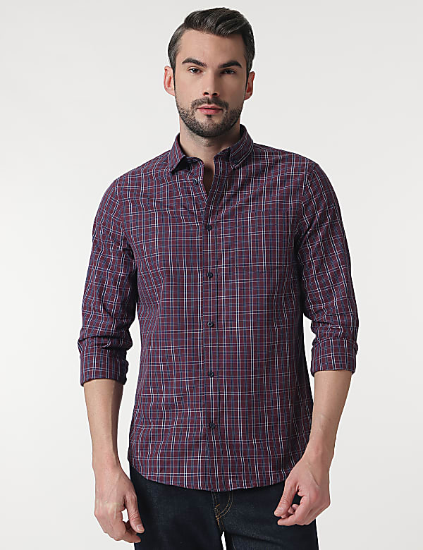Pure Cotton Checks Button Down Collar Shirt