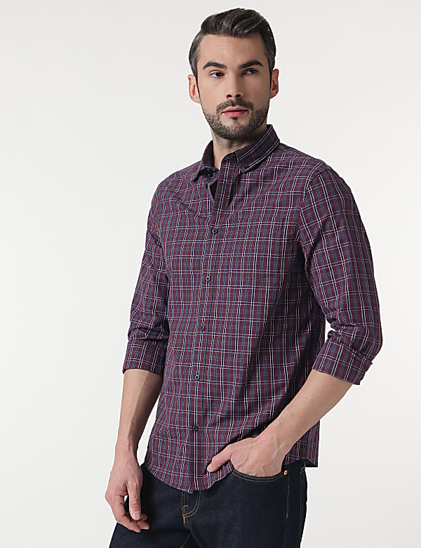 Pure Cotton Checks Button Down Collar Shirt