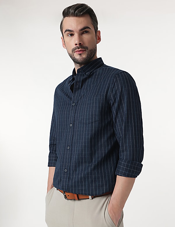 Check Cotton Rich Button Down Collar Shirt