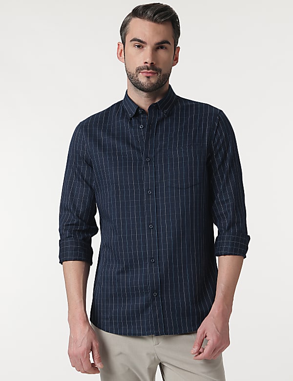 Check Cotton Rich Button Down Collar Shirt