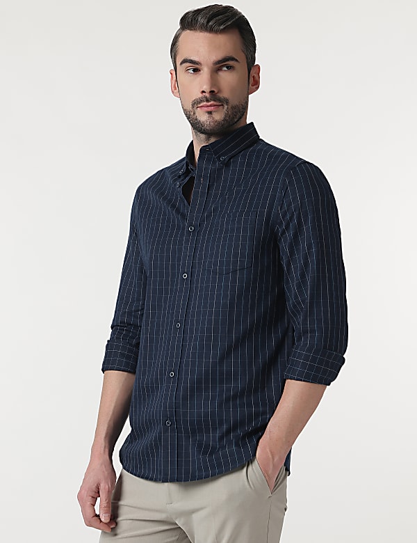 Check Cotton Rich Button Down Collar Shirt