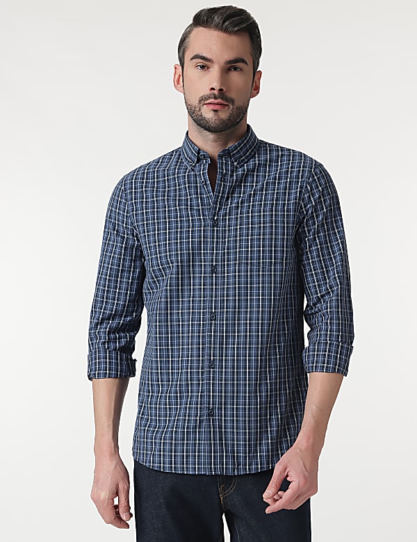 Pure Cotton Check Button Down Collar Shirt