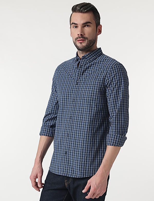 Pure Cotton Check Button Down Collar Shirt