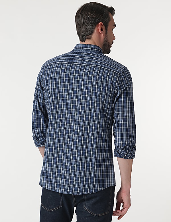 Pure Cotton Check Button Down Collar Shirt