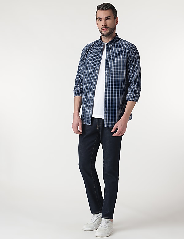 Pure Cotton Check Button Down Collar Shirt