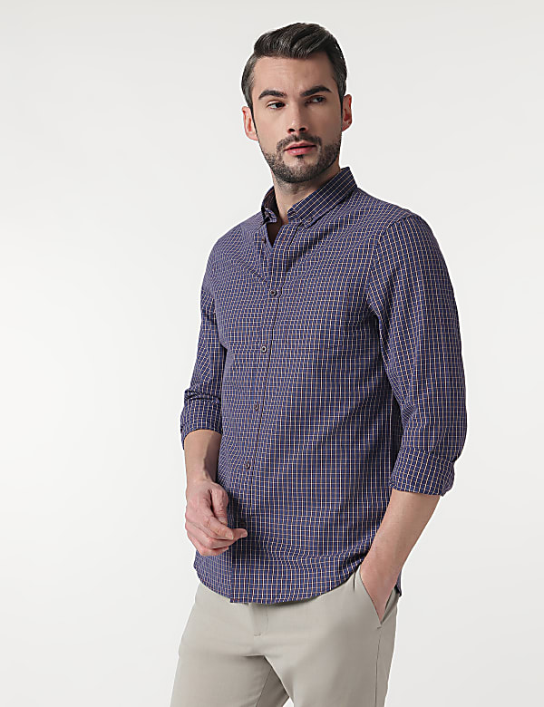 Check Cotton Rich Button Down Collar Shirt