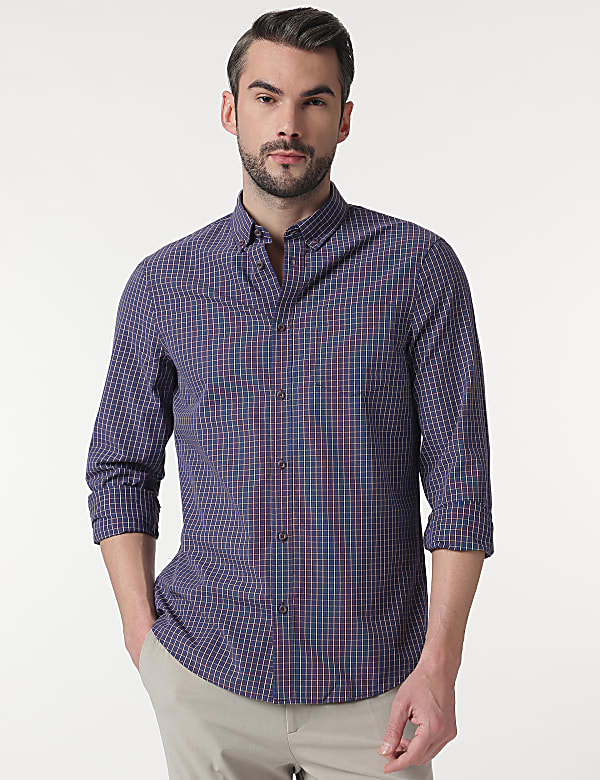 Check Cotton Rich Button Down Collar Shirt