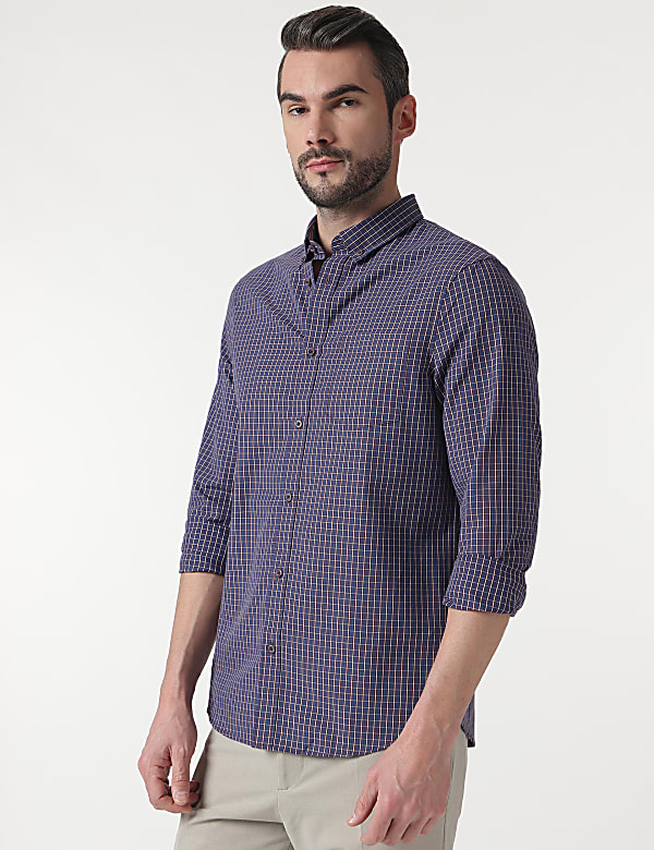 Check Cotton Rich Button Down Collar Shirt