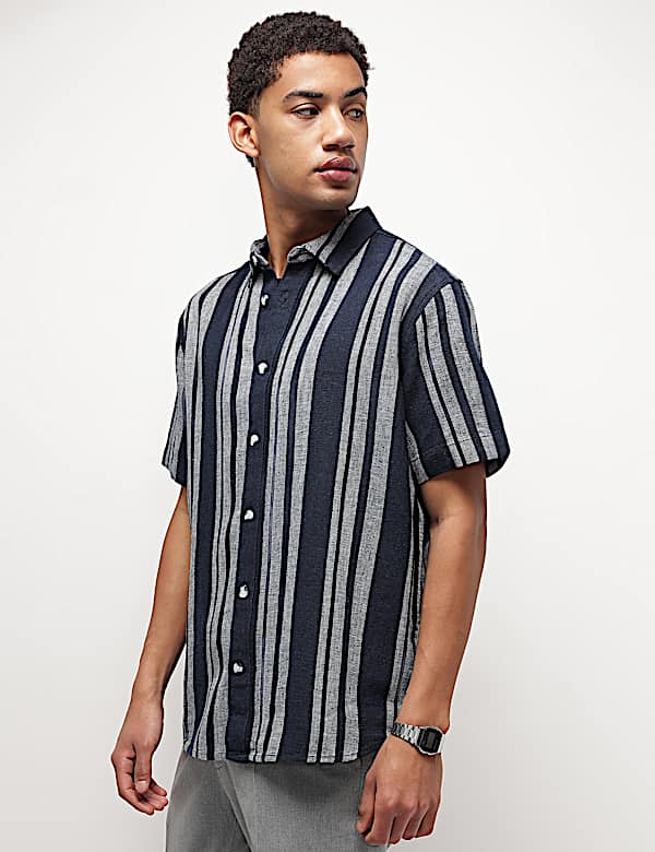 Cotton Linen Blend Striped Shirt