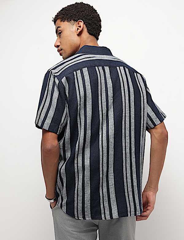 Cotton Linen Blend Striped Shirt