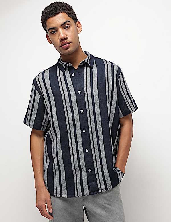 Cotton Linen Blend Striped Shirt