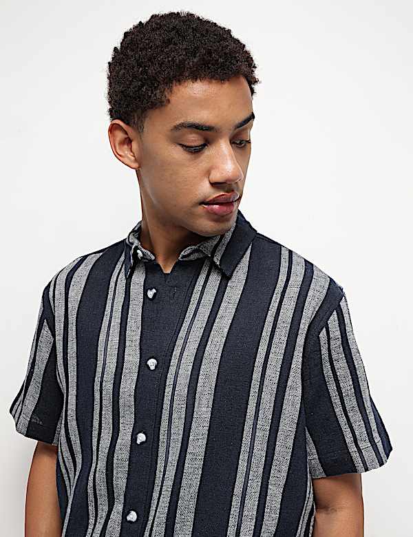 Cotton Linen Blend Striped Shirt
