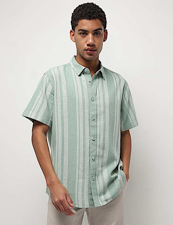 Cotton Linen Blend Striped Shirt