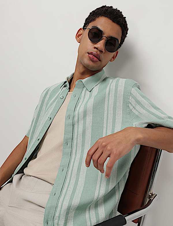 Cotton Linen Blend Striped Shirt