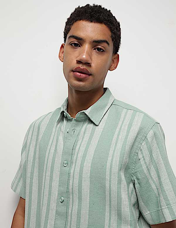 Cotton Linen Blend Striped Shirt
