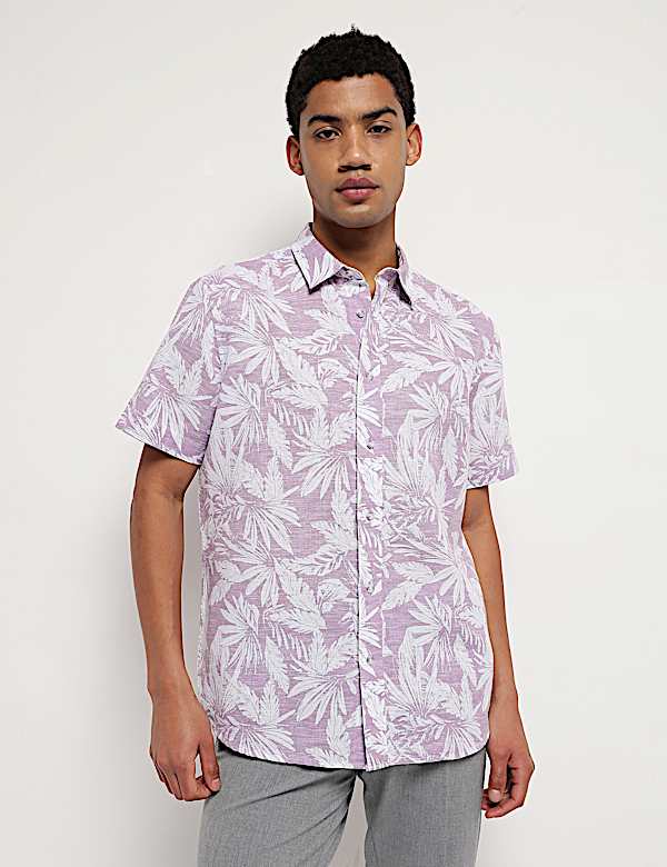 Linen Rich Relaxed Fit Tropical Print Shirt