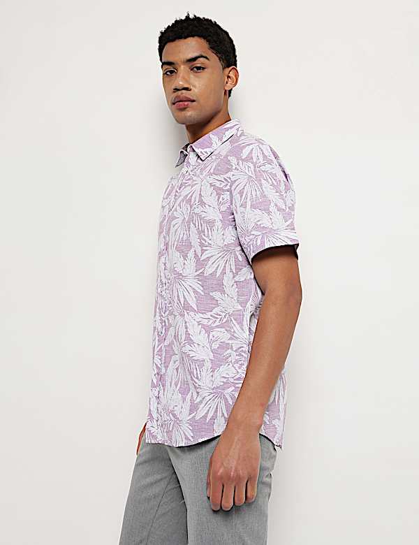 Linen Rich Relaxed Fit Tropical Print Shirt