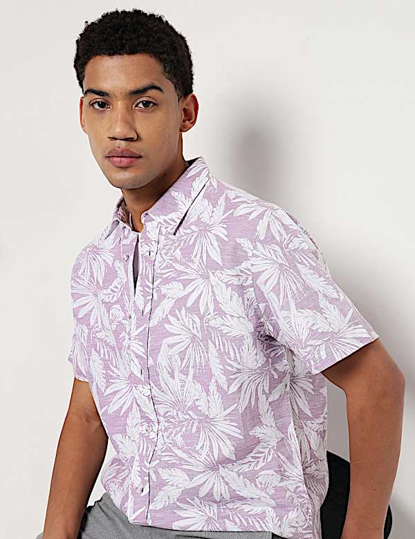 Linen Rich Relaxed Fit Tropical Print Shirt