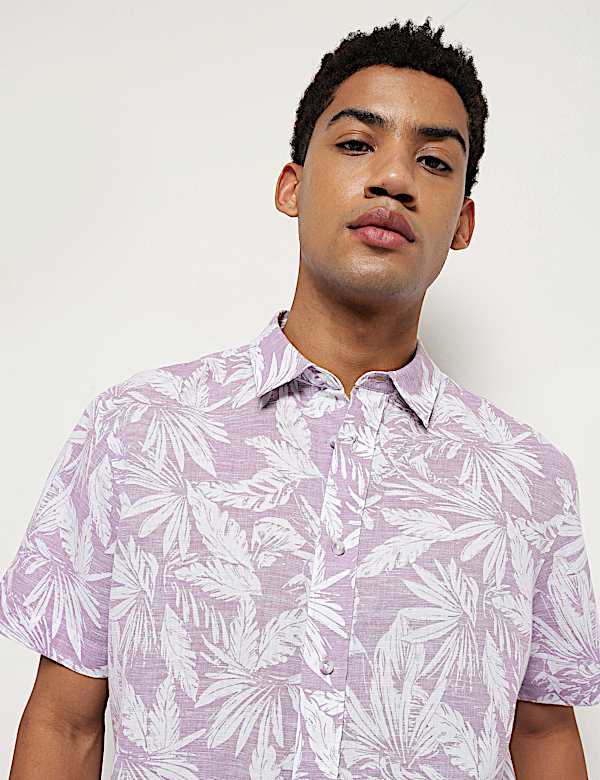 Linen Rich Relaxed Fit Tropical Print Shirt