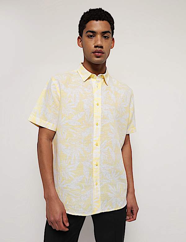 Linen Rich Relaxed Fit Tropical Print Shirt